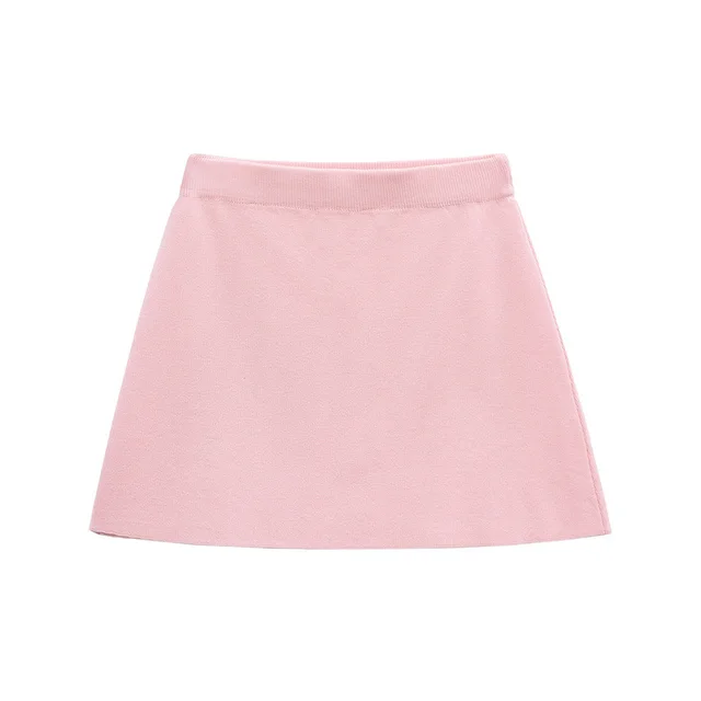 Short sleeved Knitted Top Mini Skirt Suit Pink Skirt - Shop at LoveMi