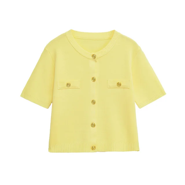 Short sleeved Knitted Top Mini Skirt Suit Yellow Top - Shop at LoveMi