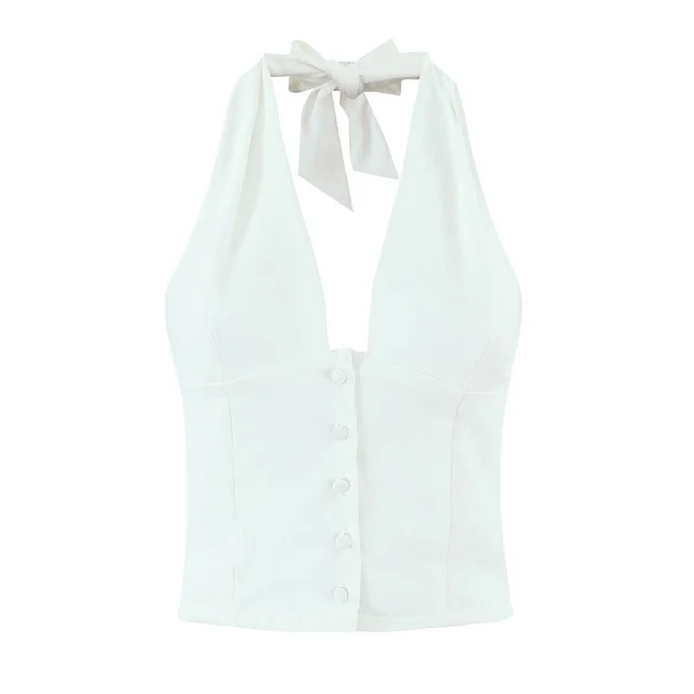 European And American Style French Elegant Style Fashion Casual V neck Backless Lace Up Halterneck Vest Short Skirt Top - Shop at LoveMi