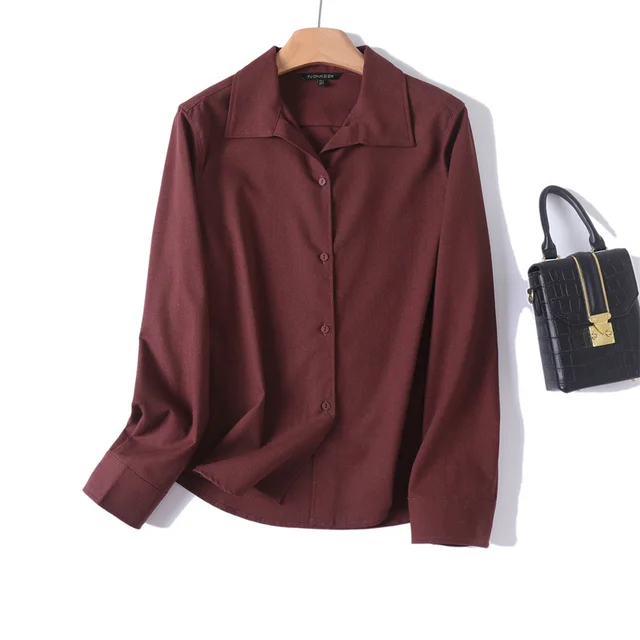 Solid Color High grade Old Money Style Long Linen Sleeves Shirt Red - Shop at LoveMi
