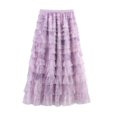 Mesh Gradient Printing Multi layer Tiered Dress Skirt Red - Shop at LoveMi