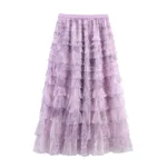 Mesh Gradient Printing Multi-layer Tiered Dress Skirt - Red