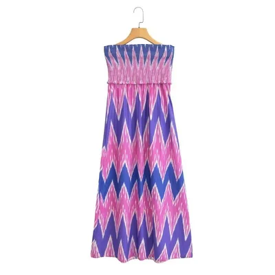 European And American Fashion Women's Wear Positioning Printing Tube Top Mid length Dress Color - Shop at LoveMi