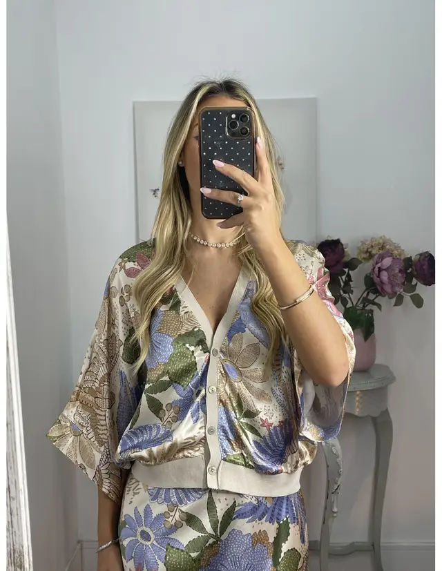 Elegant Home Satin Printed Short Sleeve Wrapped Skirt Apricot - Shop at LoveMi