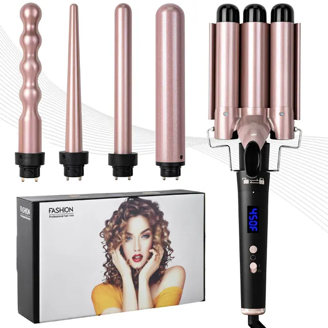 Five in one Tube Replacement Hair Curler Does Not Hurt Hair Negative Ion Multifunction Curlers Rose Gold - Shop at LoveMi