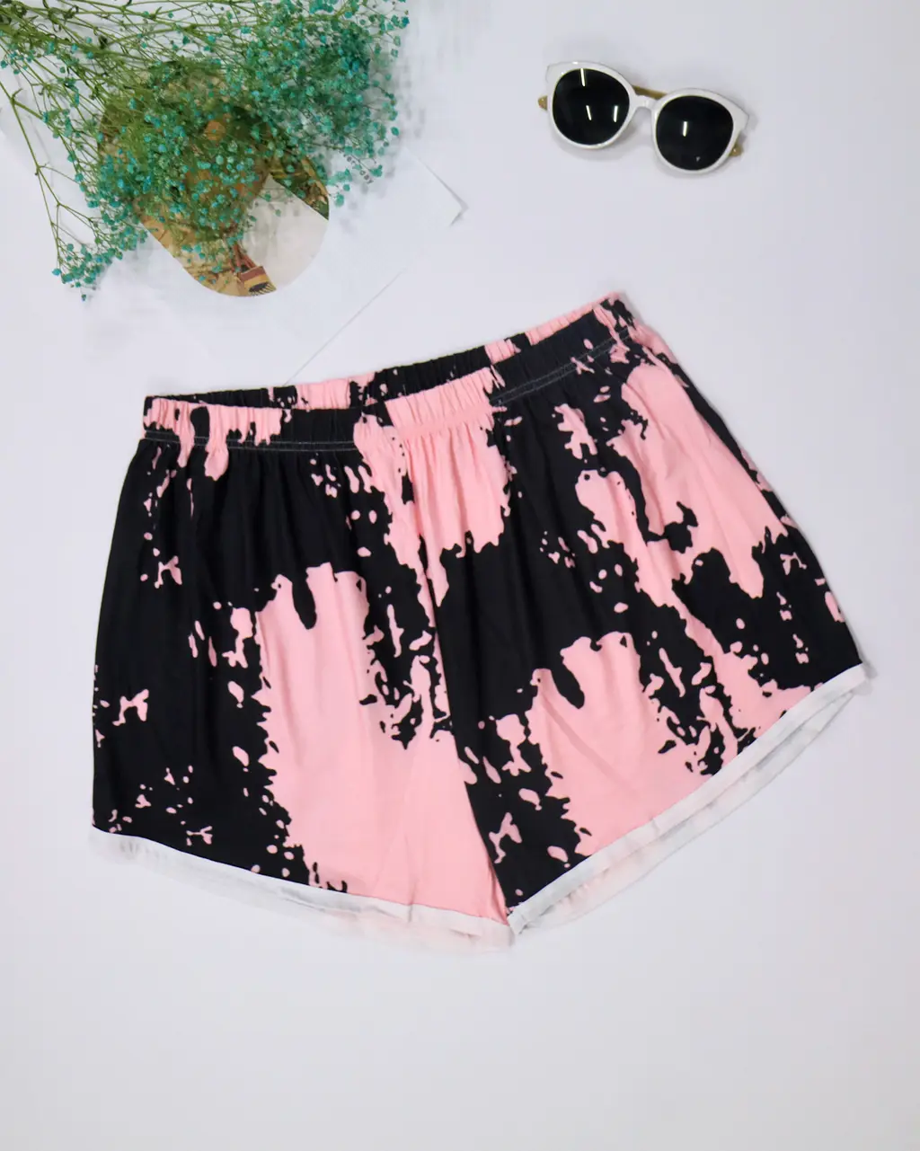 Tie-dyed Printed Casual Shorts Comfortable Home - Pink Black