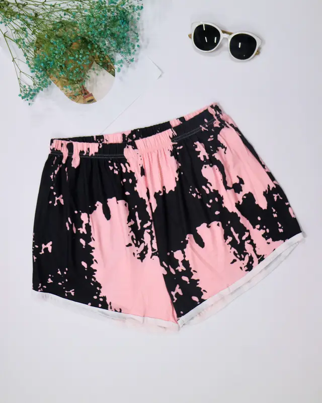 Tie dyed Printed Casual Shorts Comfortable Home Pink Black - Shop at LoveMi