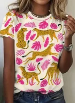 Animal Pattern Short Sleeve Round Neck T-shirt - Me13Hl250416Y004