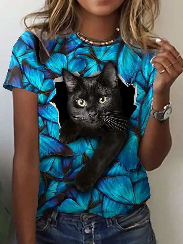 Animal Pattern Short Sleeve Round Neck T shirt Me13Rq250219Y012 - Shop at LoveMi