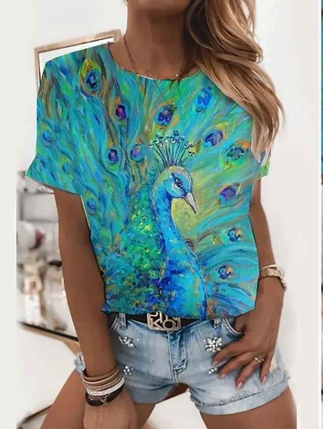 Animal Pattern Short Sleeve Round Neck T shirt Me13Rq250219Y014 - Shop at LoveMi
