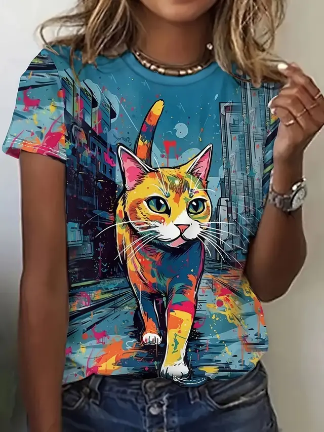Animal Pattern Short Sleeve Round Neck T shirt Me13Rq250219Y015 - Shop at LoveMi