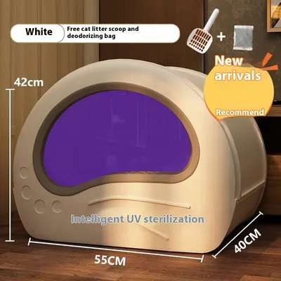 Extra Large Fully Enclosed Deodorant Anti splash Cat Toilet Upgraded Beige - Shop at LoveMi
