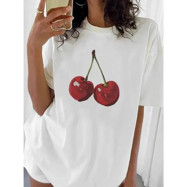 Cherry Pattern Printed T shirt Fruit White - Shop at LoveMi