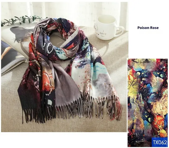 Tassel Digital Printing Scarf Cashmere Oil Painting Shawl Poison Rose Tx062 Style - Shop at LoveMi