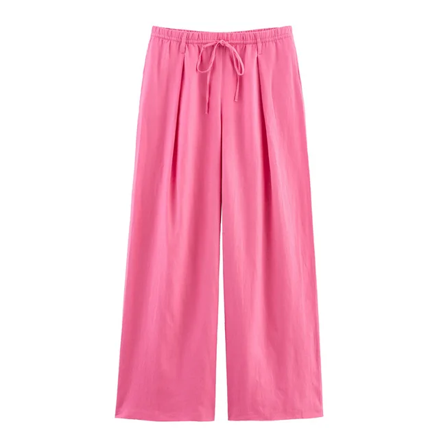 Asymmetric Linen Top Wide Leg Pants Two piece Suit Pink Pants - Shop at LoveMi