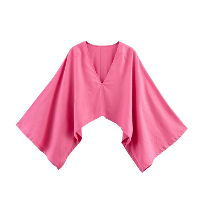 Asymmetric Linen Top Wide Leg Pants Two piece Suit Pink Top - Shop at LoveMi