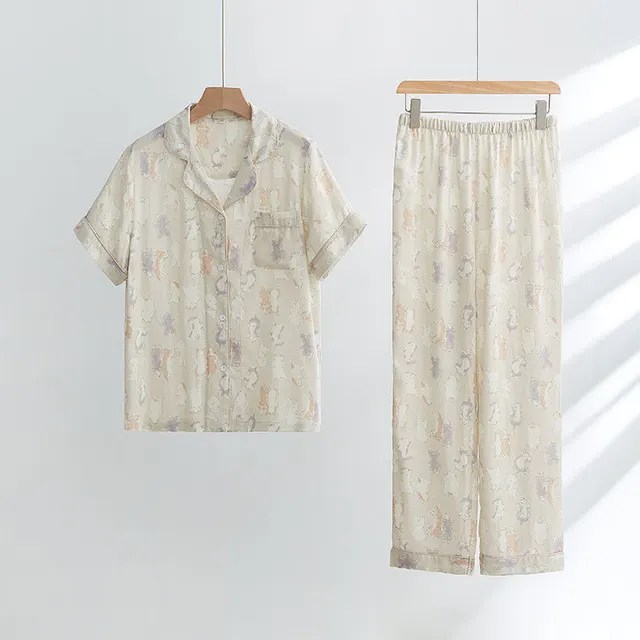 Simple Women's Pajama Suit Homewear Short Beige Bottom Pair Dog - Shop at LoveMi