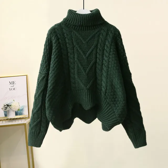 Turtleneck Pullover Pullover Design Sensory Wide Leg Pants Suit Dark Green Sweater - Shop at LoveMi