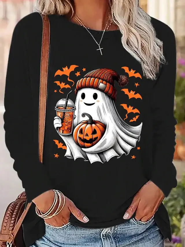 Positioning Printed Pattern Women's Long Sleeved Versatile Round Neck B1228 - Shop at LoveMi