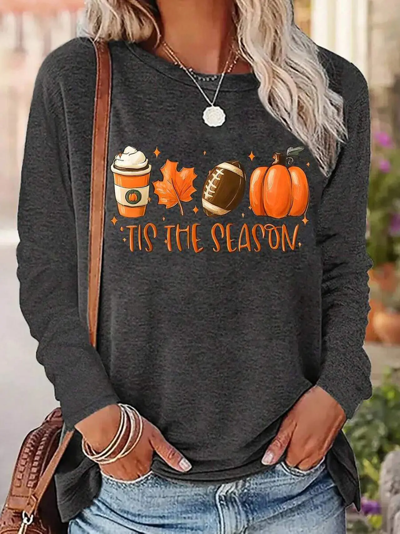 Positioning Printed Pattern Women's Long Sleeved Versatile Round Neck - B1240
