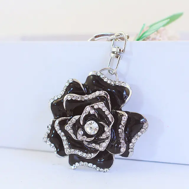 Flower Metal Pendant Key Chain Black - Shop at LoveMi