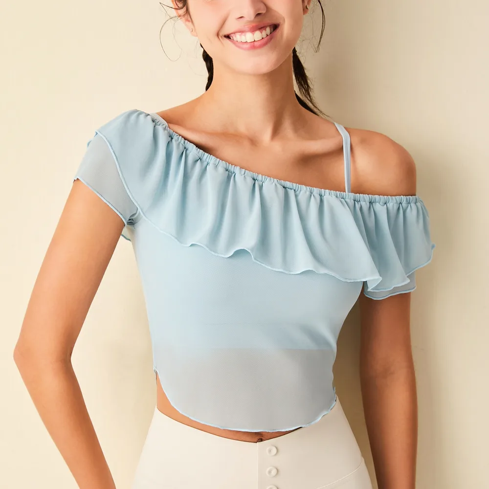 New Ice-feeling Yoga Short Sleeve Mesh Sports T-shirt For Women - Soft Fog Blue