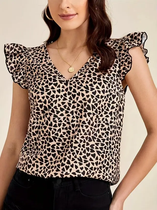 Summer New Sleeveless Leopard Print Ruffled Top Brown - Shop at LoveMi