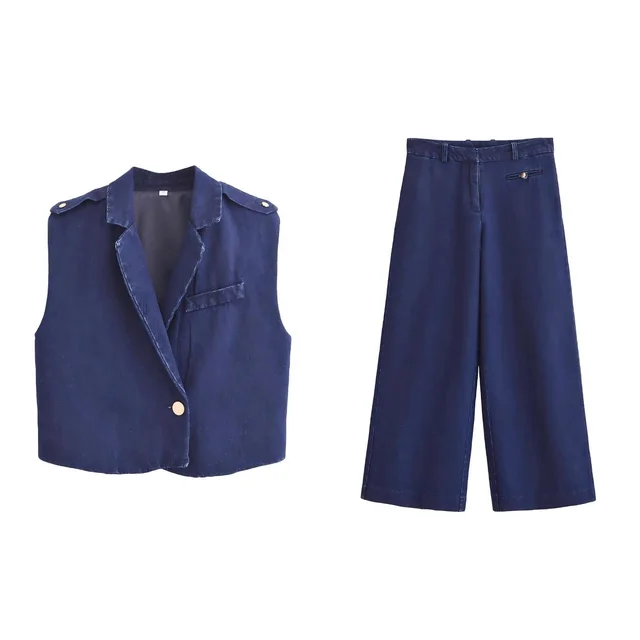 European And American Women's Clothing Denim Suit Vest Jacket Pants Suit Set - Shop at LoveMi