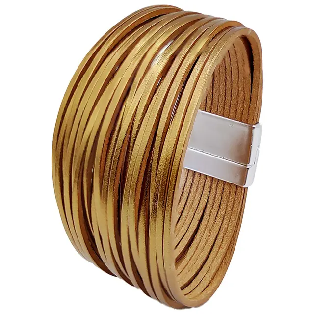 Mixed Color All match Women's Pu Leather Leather Bracelet Magnetic Snap Bracelet Bright Bronze - Shop at LoveMi