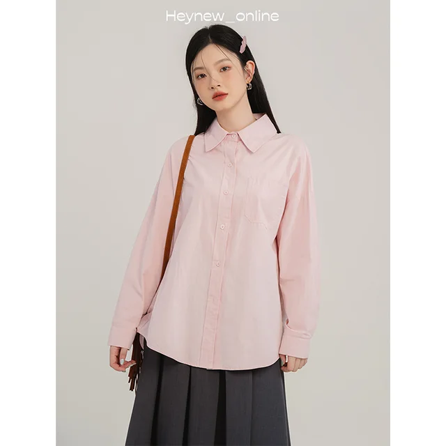 Solid Color Shirt For Women Casual Fashion All matching Pink - Shop at LoveMi