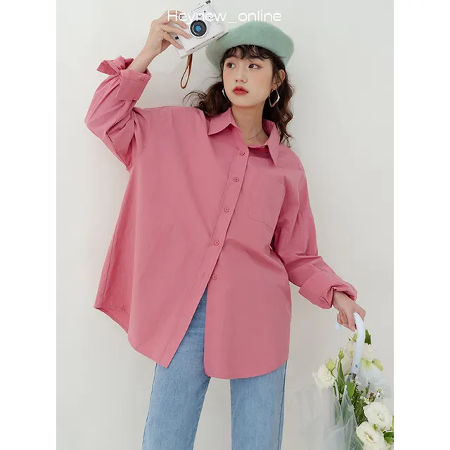 Solid Color Shirt For Women Casual Fashion All matching Rose Red - Shop at LoveMi
