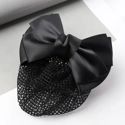Professional Headdress Flower Bow Net Pocket Worker Work Plate Hair Clip Ornament Black Fine Mesh - Shop at LoveMi