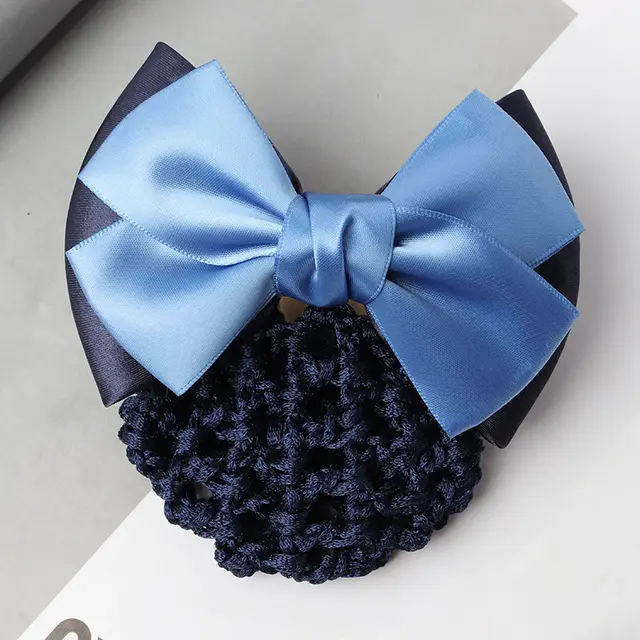 Professional Headdress Flower Bow Net Pocket Worker Work Plate Hair Clip Ornament Sky Blue Blue Mesh - Shop at LoveMi