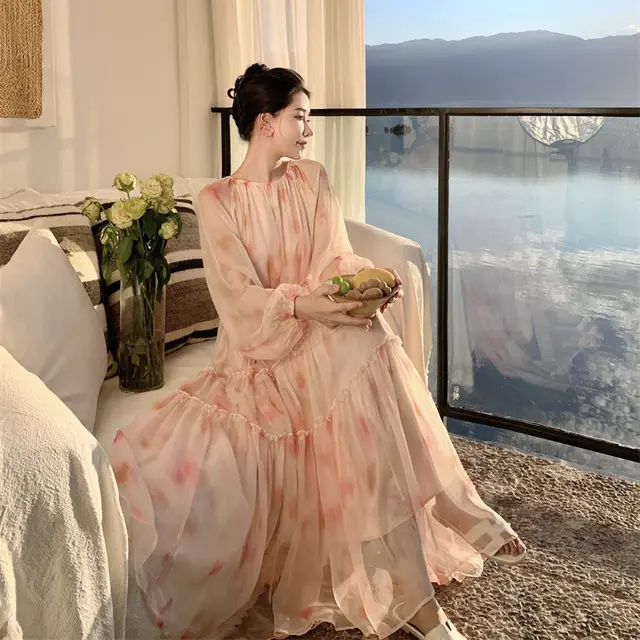 French Chiffon Floral Dress Women Pink - Shop at LoveMi