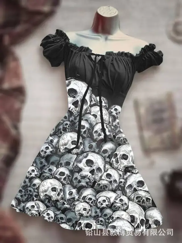 Women's Short Sleeve Drawstring Polyester Puff Sleeve Dress Yq1Ad88626 - Shop at LoveMi