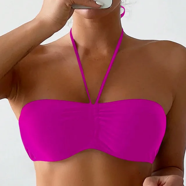 Women's European And American Solid Color Sling Bikini Top Rose Red - Shop at LoveMi