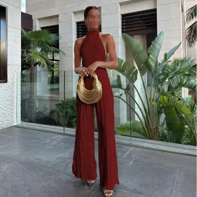 Women's Halter Elastic Waist Polyester Fiber Sleeveless Sports Suit Red - Shop at LoveMi