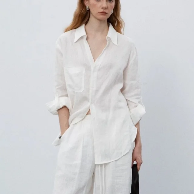 White Linen Shirt Women's Summer Thin Loose Top White - Shop at LoveMi