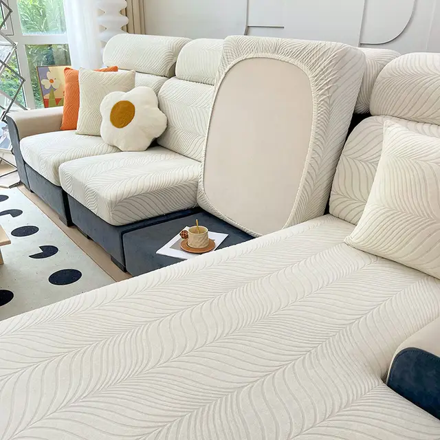Waterproof Sofa Solid Color Jacquard Sofa Sofa Seat Cover Milky White - Shop at LoveMi