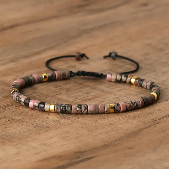 Spacer Beads Beaded Weave Bracelet Women's Natural Stone Adjustable Bracelet 33 Black Line Red - Shop at LoveMi