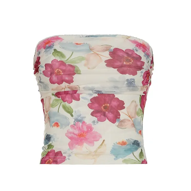 Gentle And Romantic Vacation Style Floral Off the neck Tube Top For Women Color - Shop at LoveMi