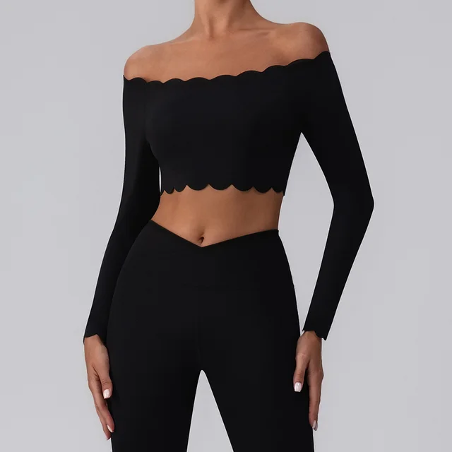 Off shoulder Yoga Clothing Top Push Up With Breast Pads Black - Shop at LoveMi