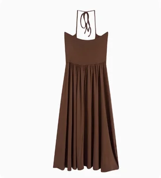 Sweet And Spicy Slimming Long Sleeved Top Slimming Dress Set - Coffee Dress