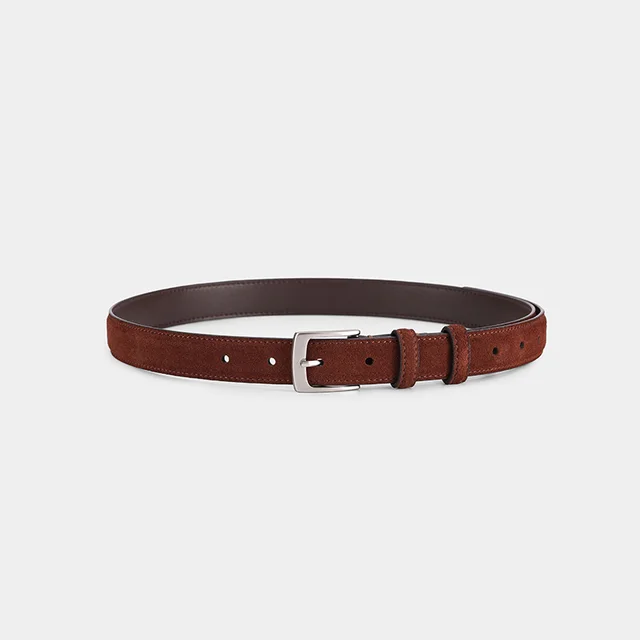 Retro Pin Buckle Suede Cowhide Belt Frosted Suede Brown - Shop at LoveMi