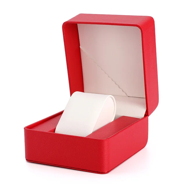 Rounded PU Leather Zipper Flip Watch Box Red - Shop at LoveMi