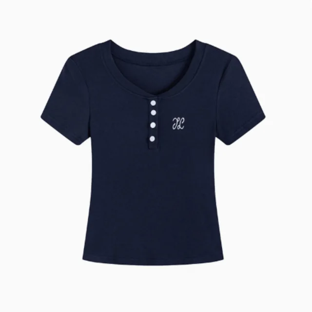 Real Top High Elasticity Slimming Short Sleeved T shirt Navy Blue - Shop at LoveMi