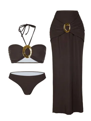 Design Sense One Piece Swimsuit Beach Hot Spring Suit Female - Brown