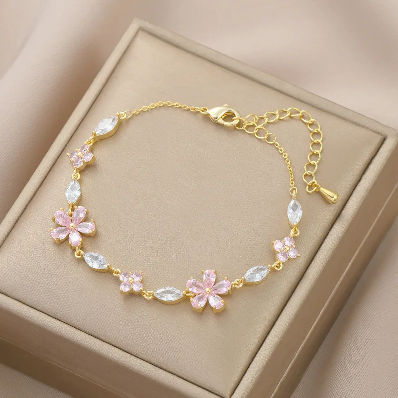 Fashion Pull Bracelet Female Shell Eight Awn Star Small Waist Bracelet Micro Inlaid Zircon Bracelet - Golden Sl61286 - View 1