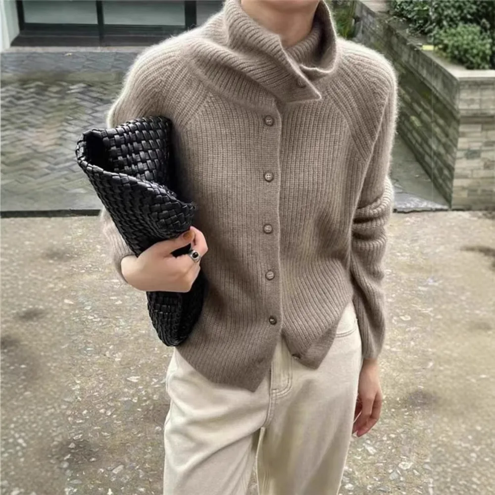 Pure Wool Sweater Women's Thickened Knitting Coat Autumn And Winter - Camel - View 1