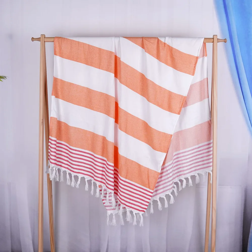 Striped Tassel Turkish Beach Absorbent Bath Towel Orange - Shop at LoveMi